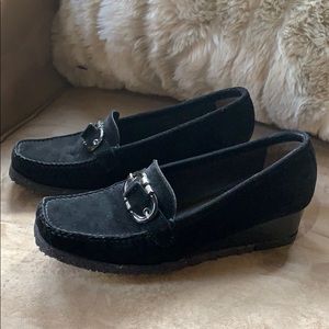 Stuart Weitzman Black Suede wedge loafers 7.5
